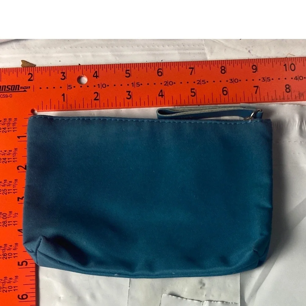 Blue Colorblock Suede Leather Zipper Pouch Cosmetic Makeup Travel Bag Case